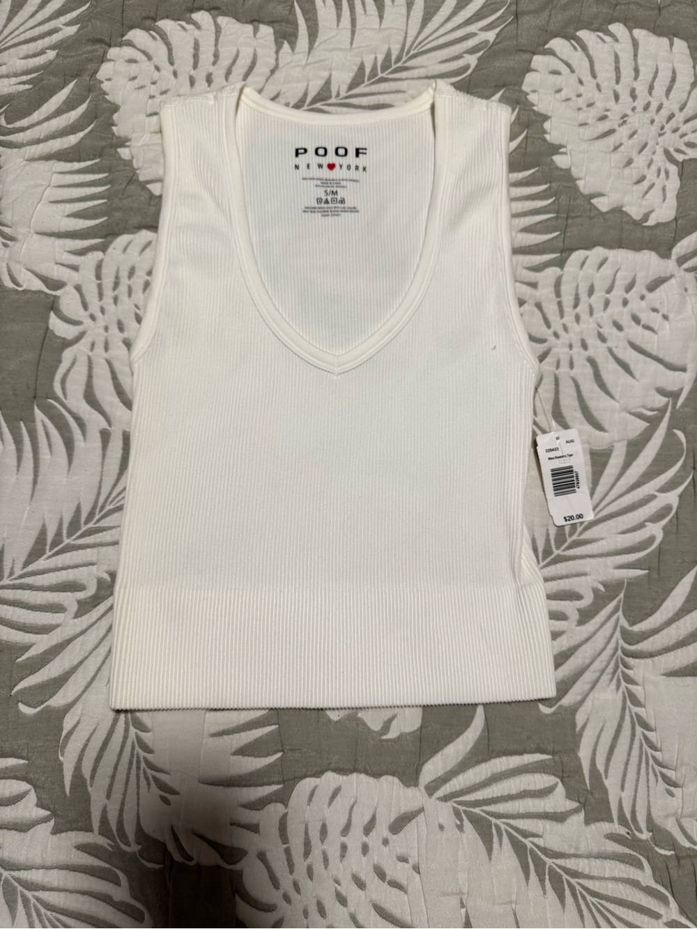 POOF New York Women's Cream Ribbed V-Neck Tank